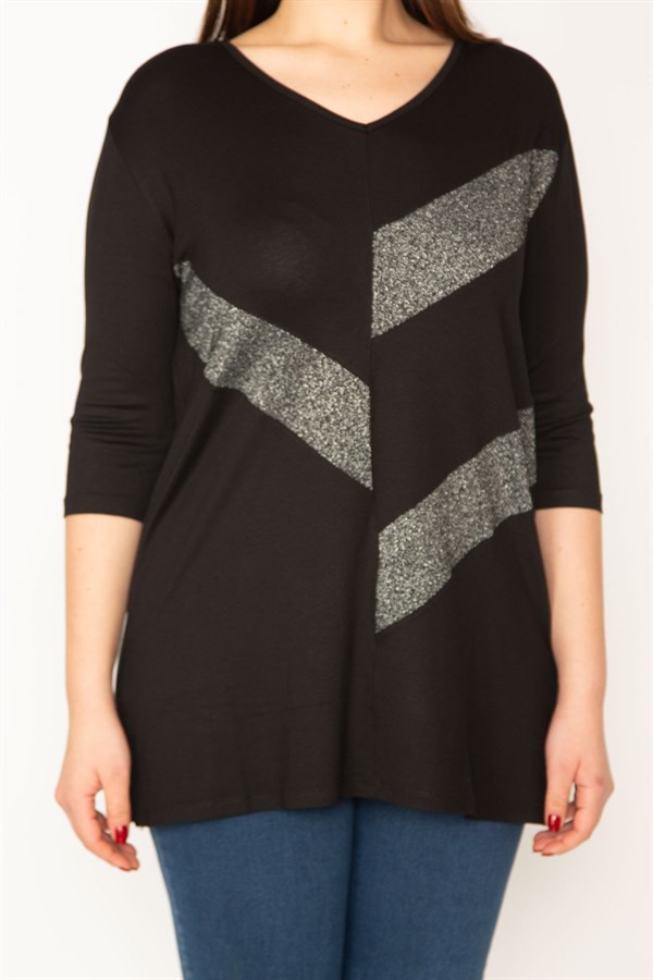 KADIN SİYAH SİM DETAYLI BLUZ