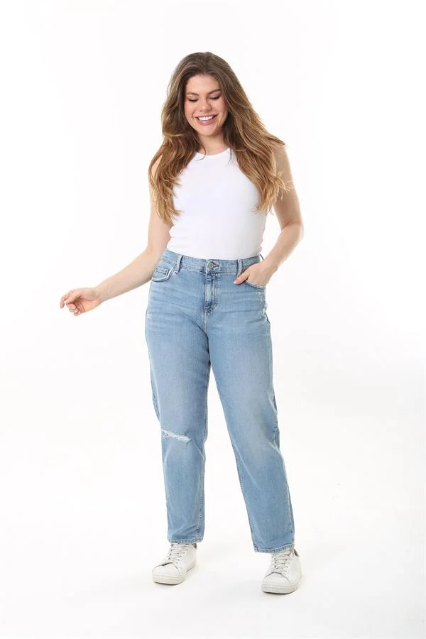 Kadın Büyük Beden Mavi Yüksek Bel 5 Cepli Kot Pantolon 65N37484