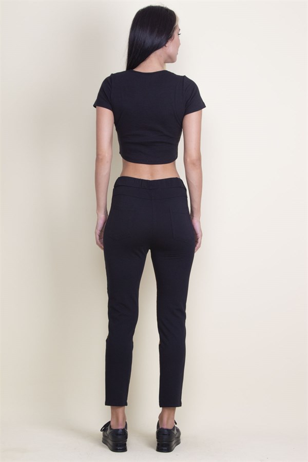 PANTALON À POCHES ÉLASTIQUES À TAILLE À MOTIFS SUR LE DEVANT