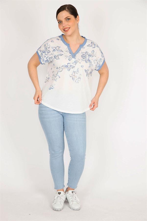 Kadın Kemik Büyük Beden V Yakalı Düşül Kol Bluz