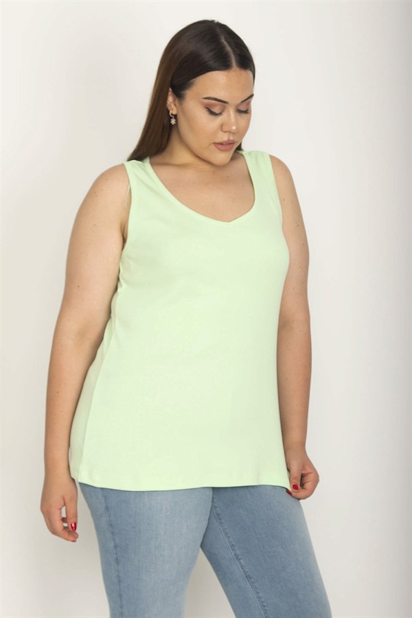 Kadın Açıl Yeşil Pamuklu Kumaş Kolsuz Bluz 65N26628