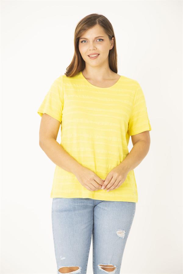 Kadın Büyük Beden Kemik Bisiklet Yakalı Kendinden Desenli Bluz 65N36933