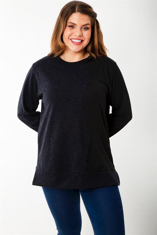 Kadın Büyük Beden Hardal Dueble Face Kumaş Renk Kombinli Sweatshirt 65N37124