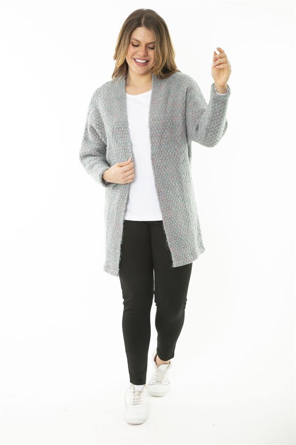 Kadın Büyük Beden Renkli Triko Kalın Hırka 65N37133