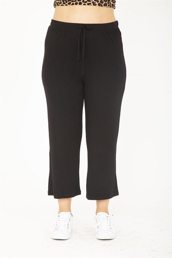 Kadın Büyük Beden Siyah Beli Bağcıklı Eşofman Alt 65N36805