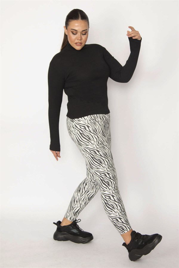Kadın Siyah Zebra Desen Tayt Panyolon 65N29024