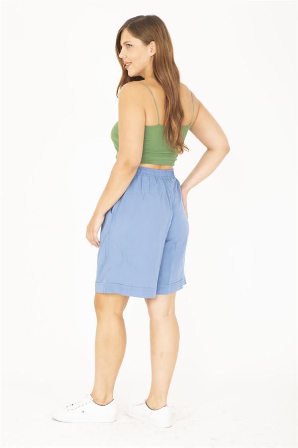 Kadın Büyük Beden Antrasit Dokuma Viskon Kumaş Beli Lastikli Şort 65N36801