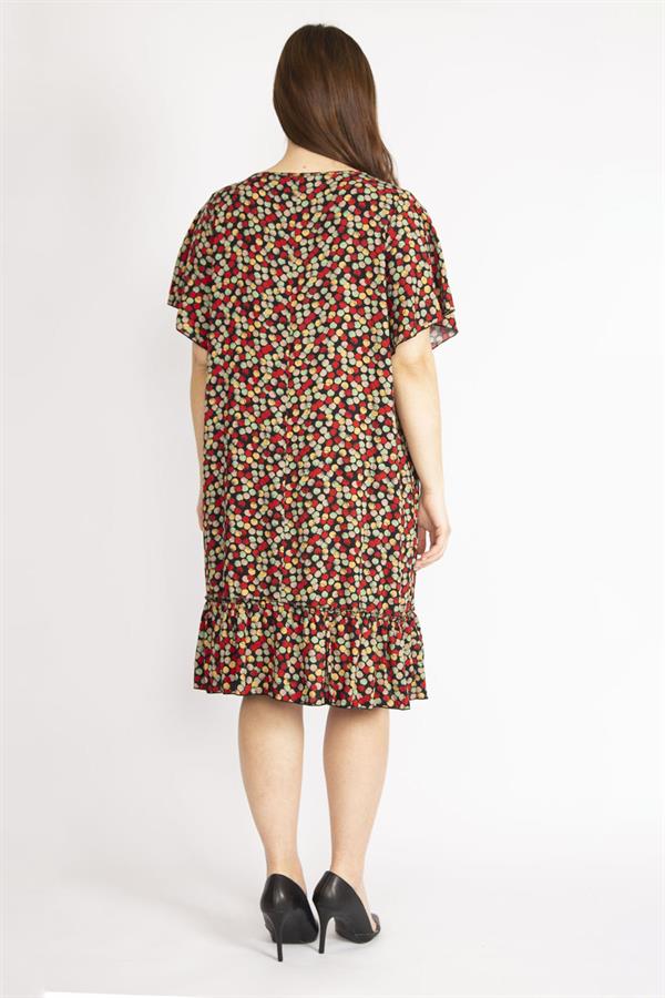 Kadın Bordo Büyük Beden Bisiklet Yakalı Etek Ucu Katlı Elbise