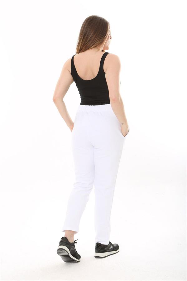 Kadın Büyük Beden Beyaz İçi Şardonlu Yan Cepli Eşofman Alt 65N37566