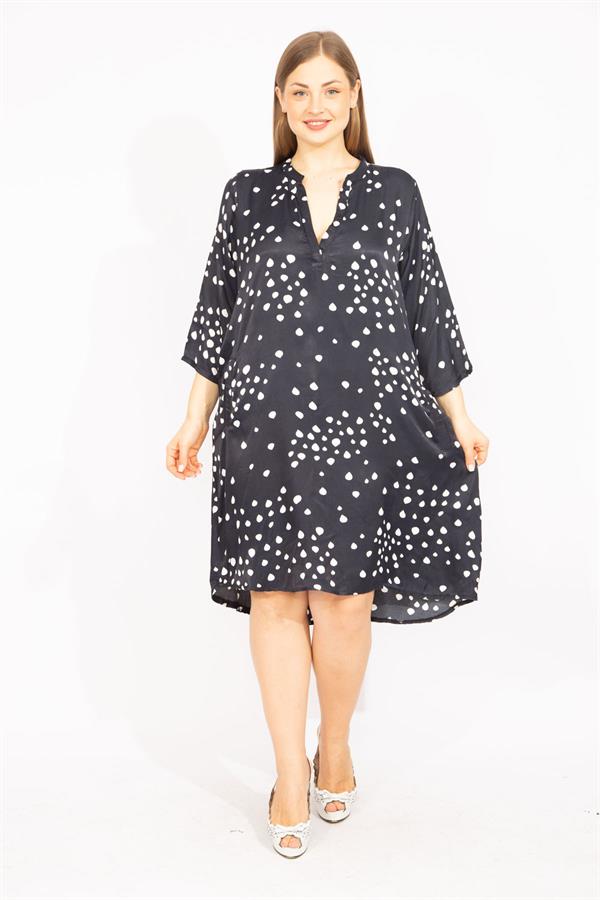 Kadın Lacivert V Yakalı Javanez Elbise 65N35527