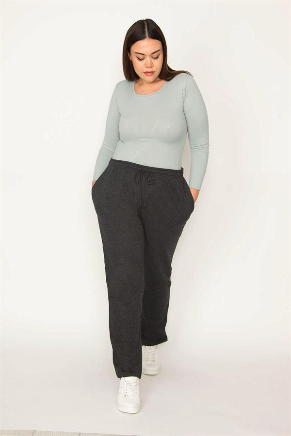 Kadın Büyük Beden Füme Yan Cepli Eşofman Alt 65N36890