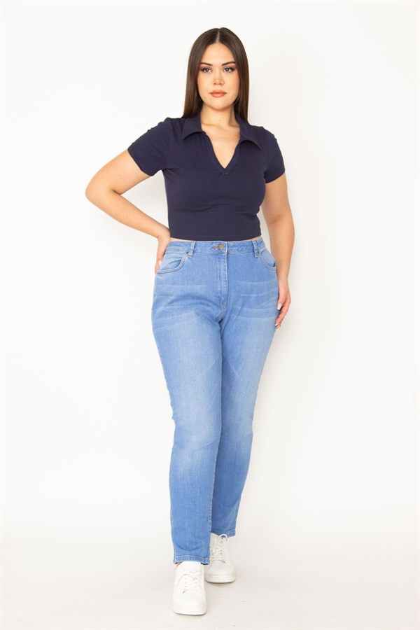 Kadın Mavi Yıkama Efektli Kot Pantolon 65N31281