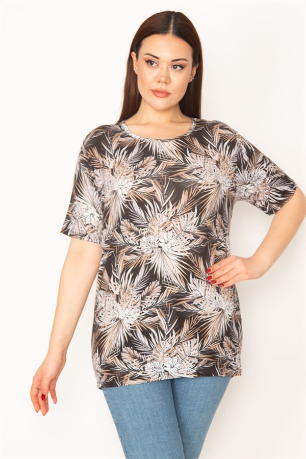 KADIN VİZON BİSİKLET YAKALI DESENLİ BLUZ