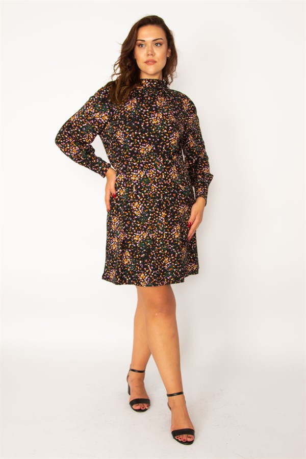 Kadın Renkli Beli Lastik Detaylı Uzun Kollu Elbise 65N34051