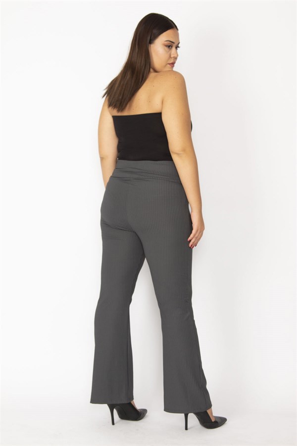 Kadın Bordo Kendinden Çizgili Strech Geniş Paçalı Pantolon 65N28669