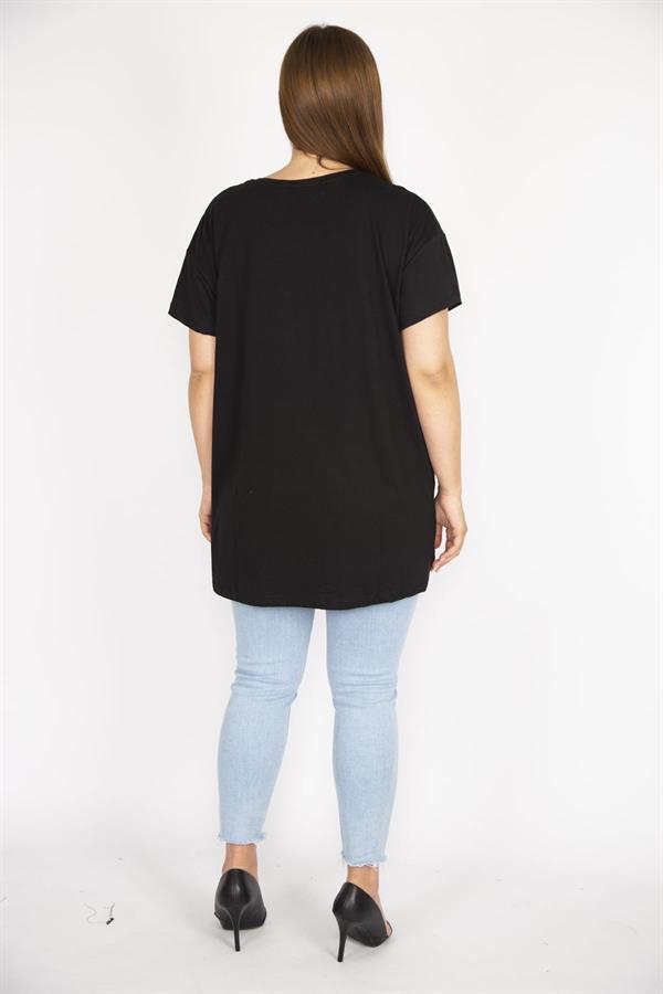 Kadın Beyaz Büyük Beden Önü Flok Bisiklet Yakalı Kısa Kollu Bluz