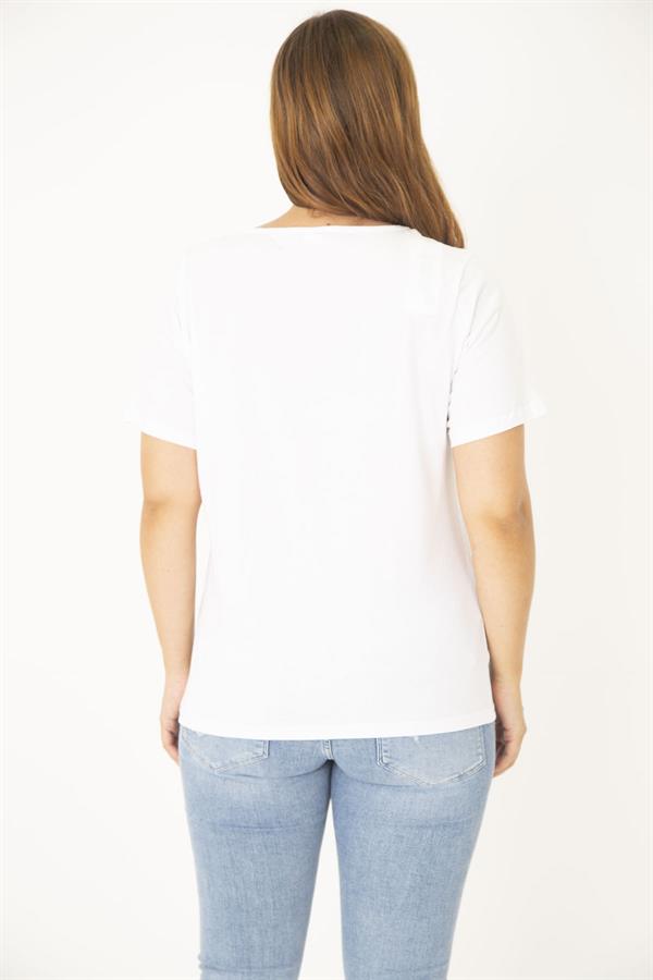 Kadın Büyük Beden Beyaz Pamuk Kumaş Dantel Detaylı Bluz 65N36937