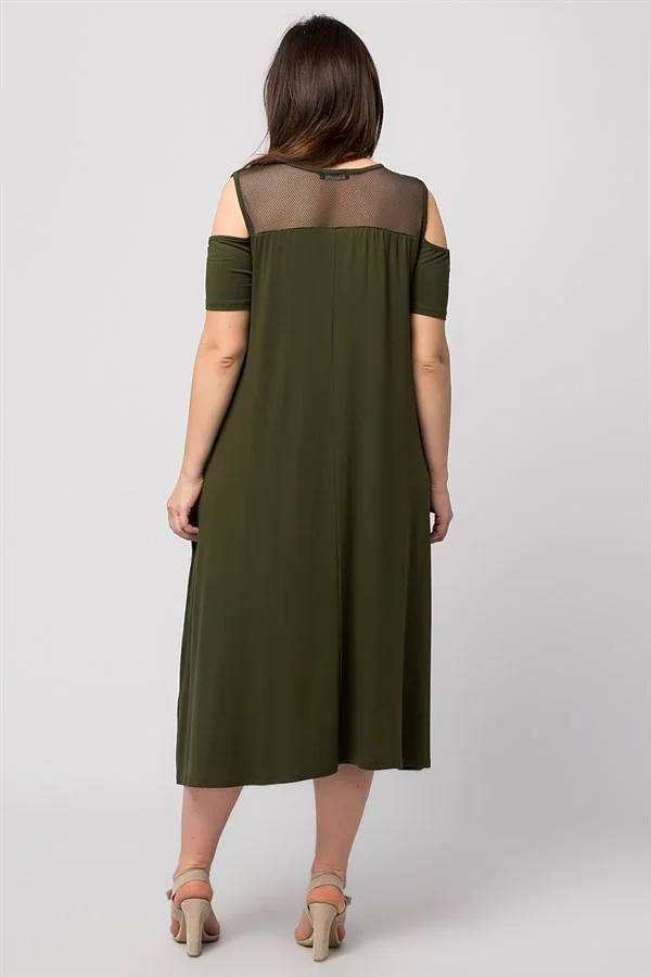 Kadın Haki Roba File Detaylı Viskon Elbise 65N24231