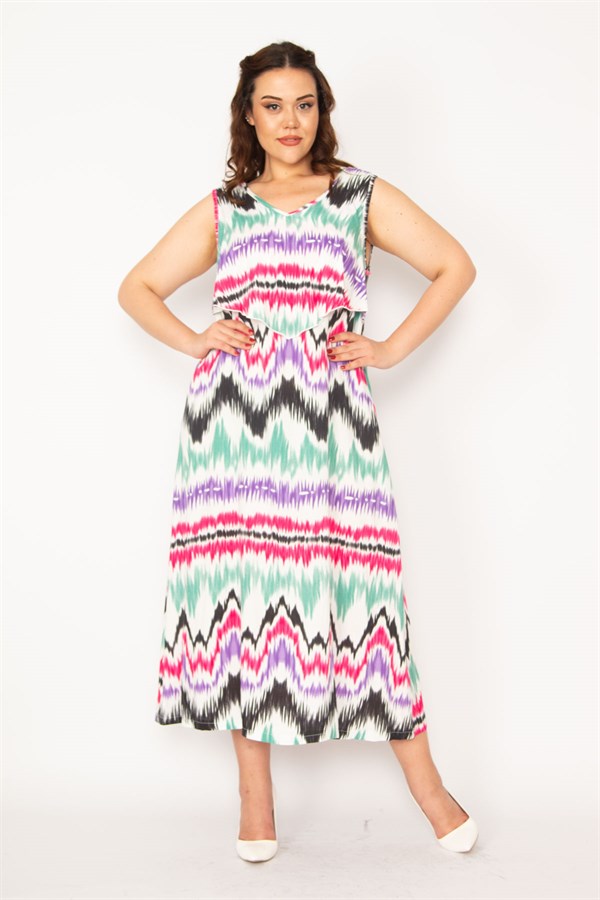 Kadın Fujya Dokuma Viskon Kumaş Göğüs Volanlı Elbise 65N33247