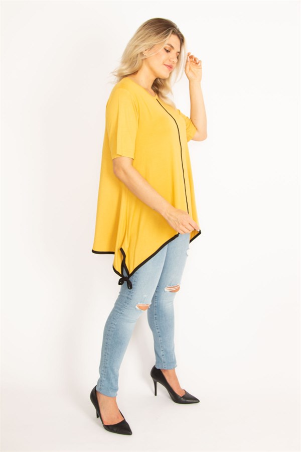 Kadın Hardal Biye Detaylı Etek Ucu Bağcıklı Tunik 65N34974