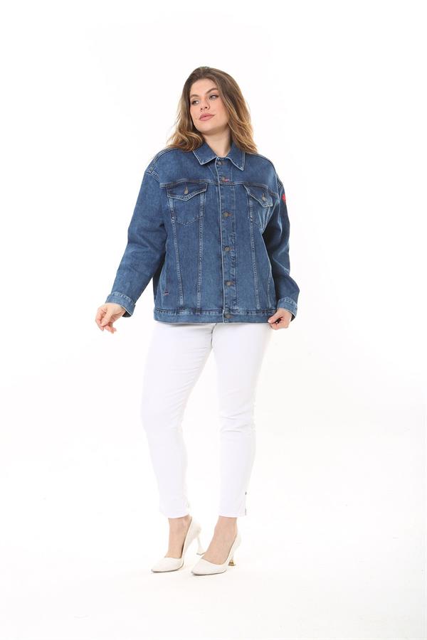 Kadın Büyük Beden Lacivert Sırt Detaylı Kot Mont 65N37470