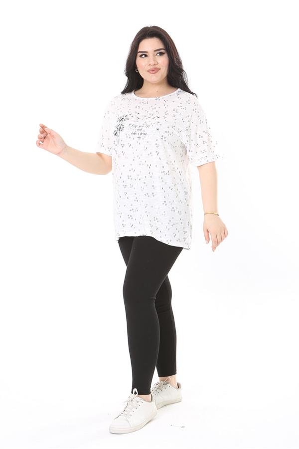 Kadın Büyük Beden Kemik Bisiklet Yakalı Kısa Kollu Bluz 65N38007