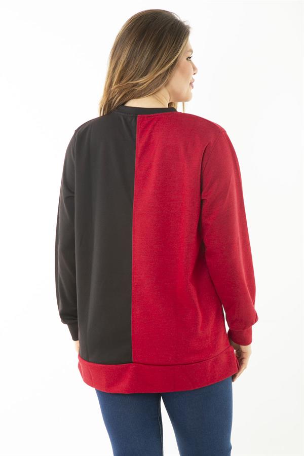 Kadın Büyük Beden Hardal Dueble Face Kumaş Renk Kombinli Sweatshirt 65N37124