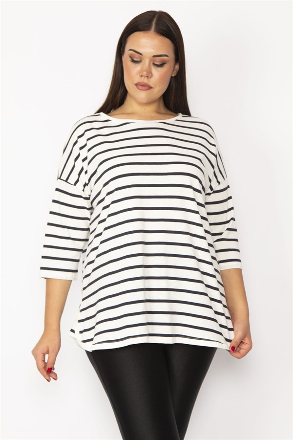 Kadın Kemik Düşük Kollu Çizgili Tunik 65N29443