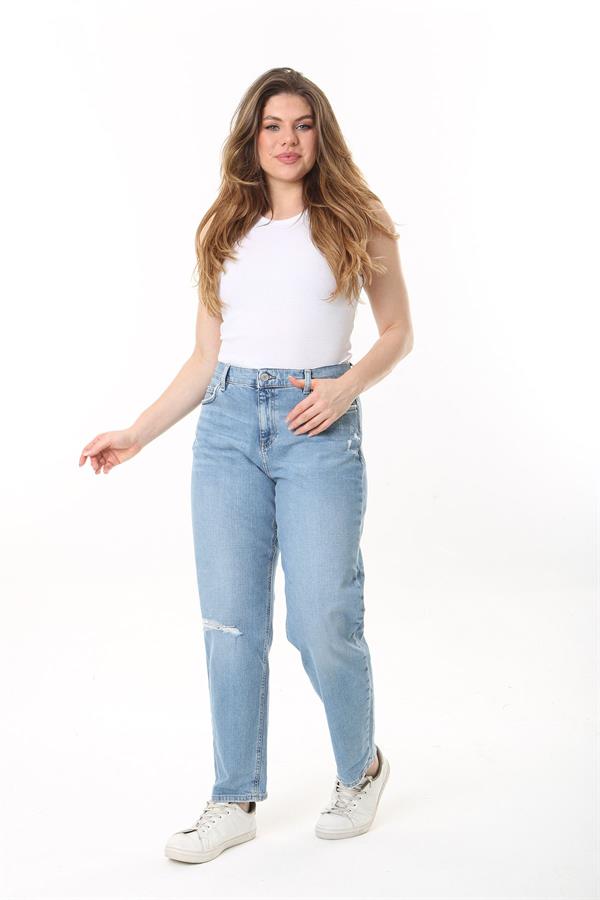 Kadın Büyük Beden Mavi Yüksek Bel 5 Cepli Kot Pantolon 65N37484