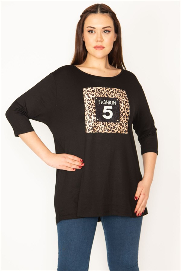 KADIN SİYAH ÖN DETAYLI KAPRİ KOLLU BLUZ