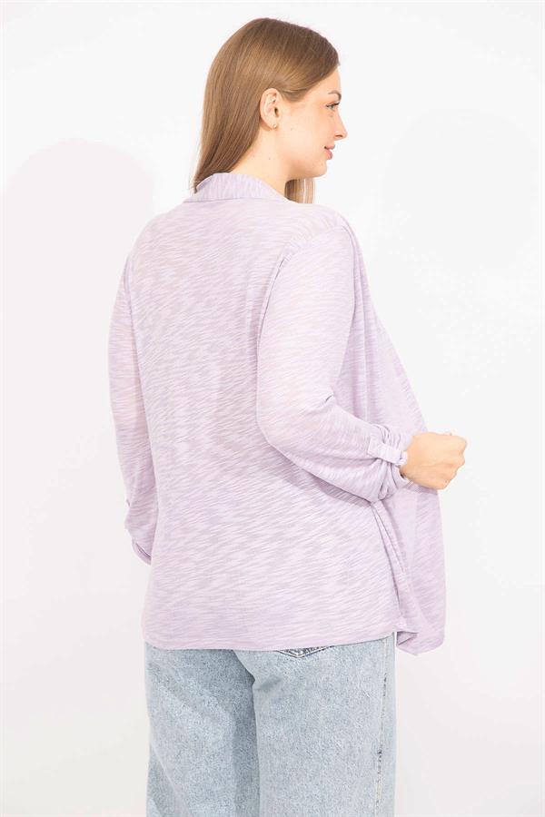 Kadın Lila Büyük Beden İkili Görünümlü Tek Parça Kol Detaylı Bluz 65N35575
