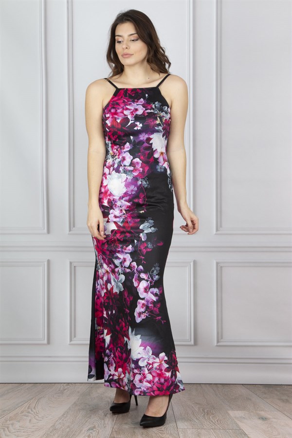 Women's Black Patterned Long Dress 26N14377