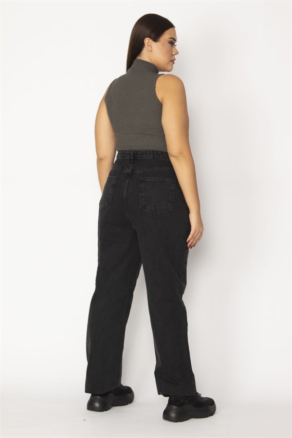 Kadın Siyah Yırtık Detaylı Geniş Basen Kot Pantolon 18N29207