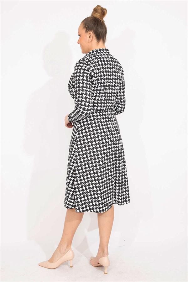 ROBE COL PORTEFEUILLE NOIRE À MOTIF HOUGHFOOT POUR FEMME 26A35519