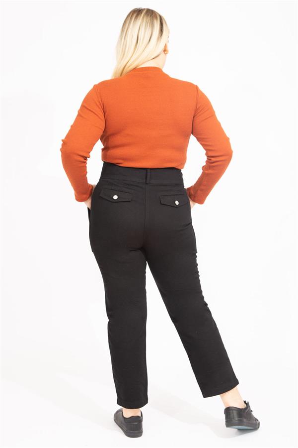 Kadın Siyah Yüksek Bel Takma Cepli Kot Pantolon 65N35549