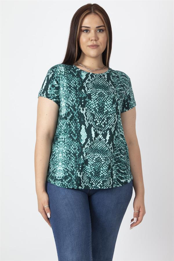 Women's Brown Crew Neck Basic Patterned T-Shirt 65N16888