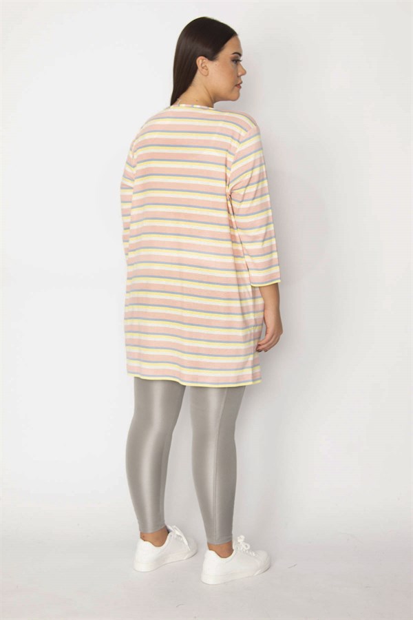 Kadın Kemik Pamuklu Kumaş Çizgili Hırka 65N29664