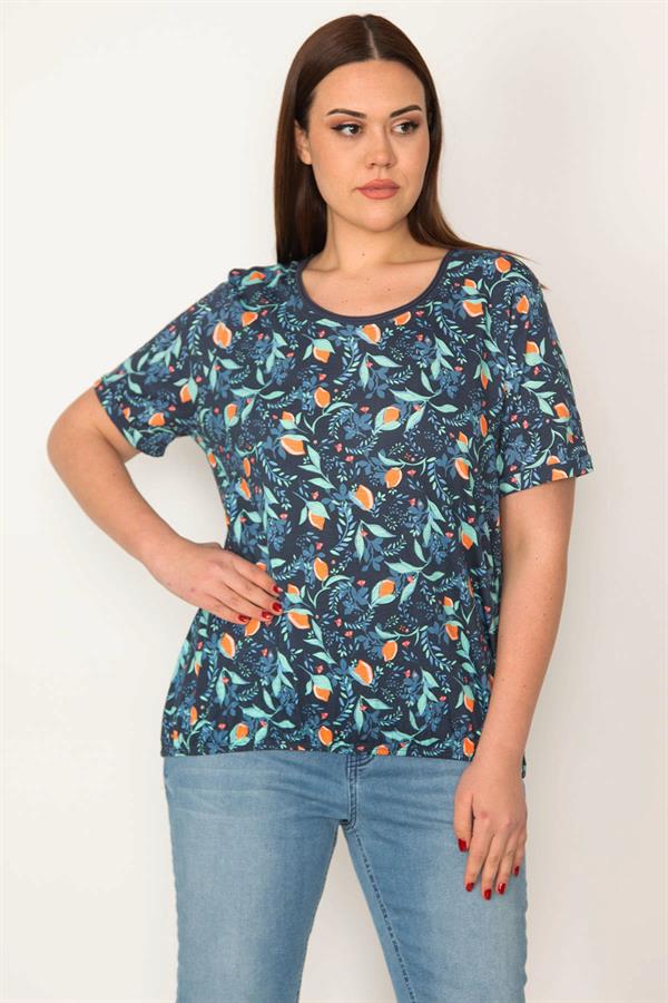 KADIN KEMİK PAMUKLU KUMAŞ BİSİKLET YAKALI ETEK UCU LASTİKLİ ÇİÇEK DESENLİ BLUZ