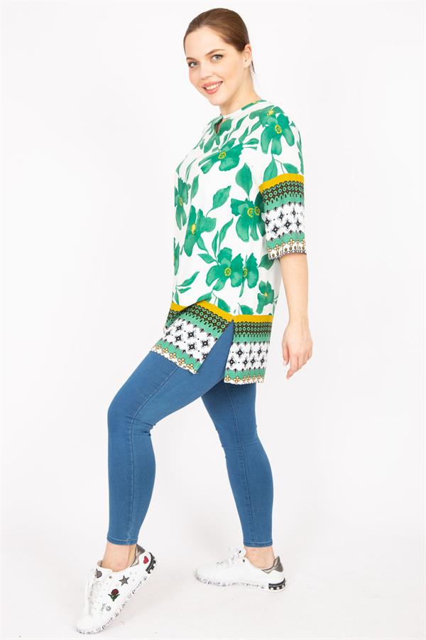 Kadın Fujya Büyük Beden Dokuma Viskon Kumaş Su Desenli Tunik