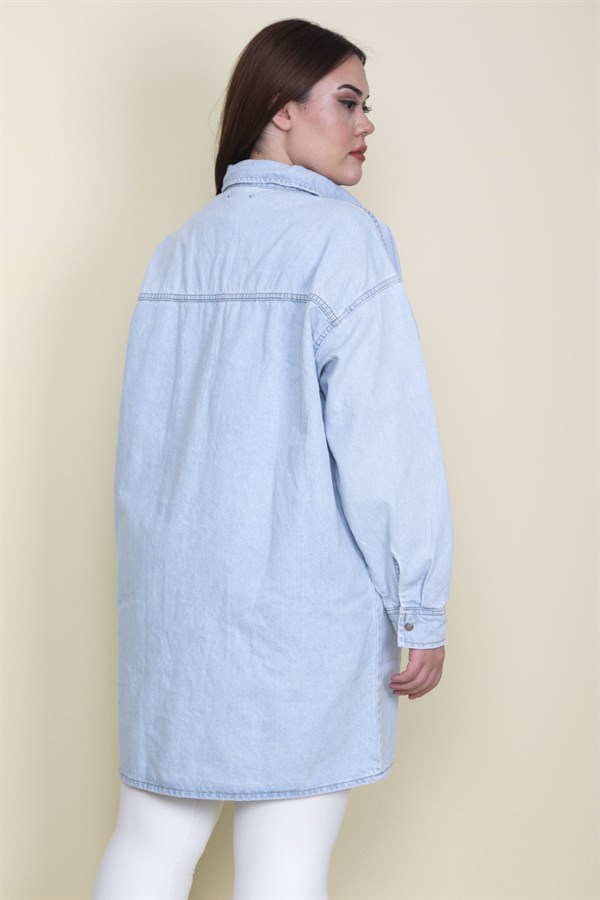 Kadın Mavi Salaş Kesim Çıtçıt Düğmeli Oversize Kot Tunik Ceket 65N28048