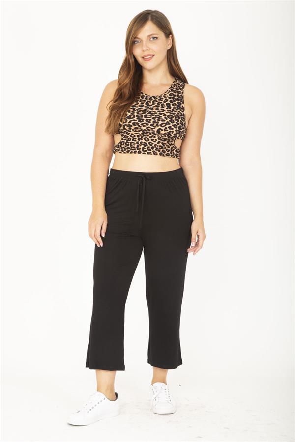 Kadın Büyük Beden Siyah Beli Bağcıklı Eşofman Alt 65N36805