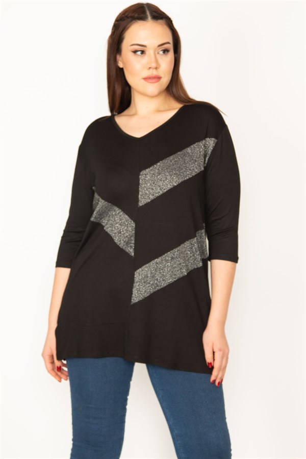 KADIN SİYAH SİM DETAYLI BLUZ