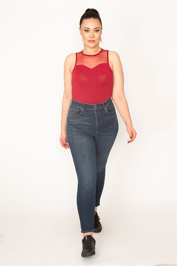 Kadın Lacivert 5 Cep Likralı Süper Skinny Jean Pantolon 65N35381