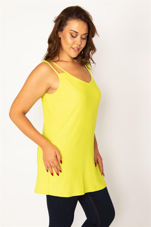 Kadın Beyaz Askı Detaylı Kendinden Çizgili Bluz 65N33954