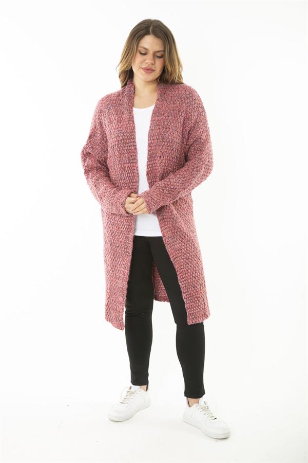 Kadın Büyük Beden Renkli Kalın Triko Hırka 65N37173