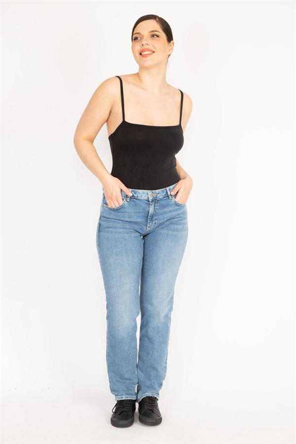 Kadın Mavi Büyük Beden 5 Cep Likralı Kot Pantolon