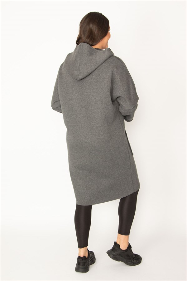 Kadın Füme Fermuar Ve Kapşon Detaylı Kaban 65N28345