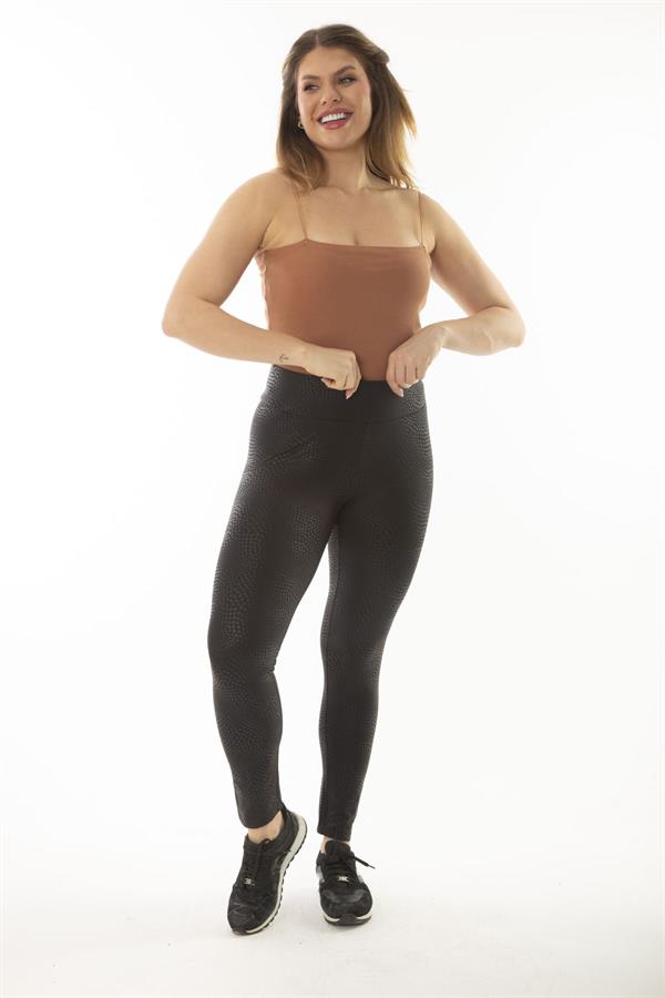 Kadın Büyük Beden Siyah Yılan Desenli Geniş Kemerli Tayt 65N37056