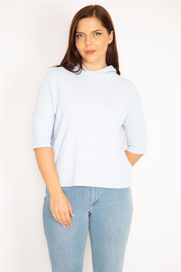 Women's Blue Hooded Kangaroo Pocket Sweatshirt 65N34973