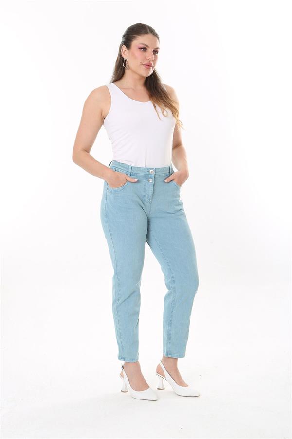 Kadın Büyük Beden Yeşil Likralı Gabardin Kumaş 5 Cepli Pantolon 65N37750